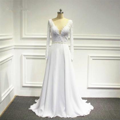 neck deep sleeve lace sexy chiffon ivory bride dresses line beach dress custom