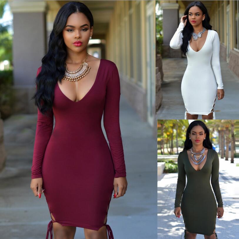 Women Sexy Long Sleeves Dress Cocktail Dress Straps Bodycon Party Ball Gown LFZ27 on